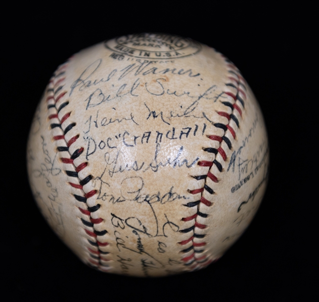 1932 Pittsburgh Pirates Team Signed Baseball w. 27 Autographs Inc. Lloyd Waner, Paul Waner, Pie Traynor, Gus Suhr, Arky Vaughan, Bill Harris, + (JSA Auction Letter) - Comes from the Estate of...
