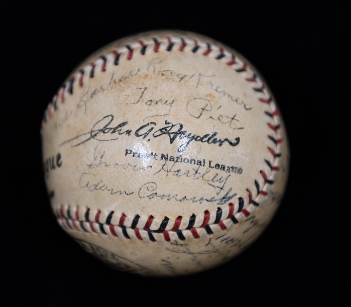 1932 Pittsburgh Pirates Team Signed Baseball w. 27 Autographs Inc. Lloyd Waner, Paul Waner, Pie Traynor, Gus Suhr, Arky Vaughan, Bill Harris, + (JSA Auction Letter) - Comes from the Estate of...