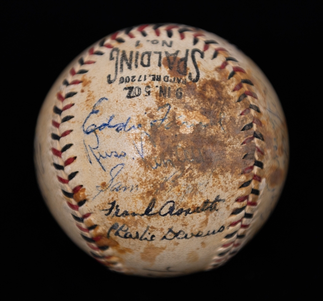 1933 New York Yankees Signed Baseball w. Babe Ruth, Earle Combs, Lefty Gomez, Joe Sewell, F. Crosetti (2x), Walker, Uhle, Chapman, Devens, + (Inc. Full JSA LOA)  - 15 Signatures - Comes from the...