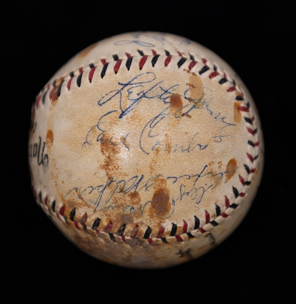 1933 New York Yankees Signed Baseball w. Babe Ruth, Earle Combs, Lefty Gomez, Joe Sewell, F. Crosetti (2x), Walker, Uhle, Chapman, Devens, + (Inc. Full JSA LOA)  - 15 Signatures - Comes from the...