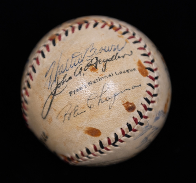 1933 New York Yankees Signed Baseball w. Babe Ruth, Earle Combs, Lefty Gomez, Joe Sewell, F. Crosetti (2x), Walker, Uhle, Chapman, Devens, + (Inc. Full JSA LOA)  - 15 Signatures - Comes from the...