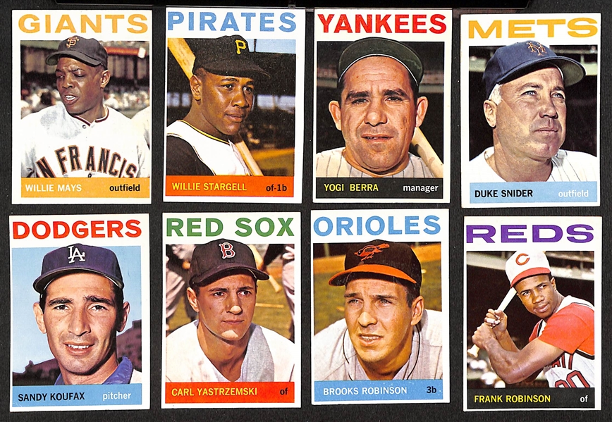 Lot of (455) Different 1964 Topps Baseball Cards of 587 Cards w. Willie Mays & Willie Stargell
