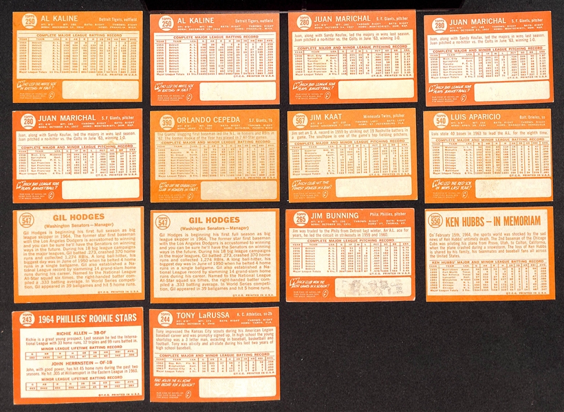 Lot of (600+) Assorted 1964 Topps Baseball Cards w. (2) Al Kaline