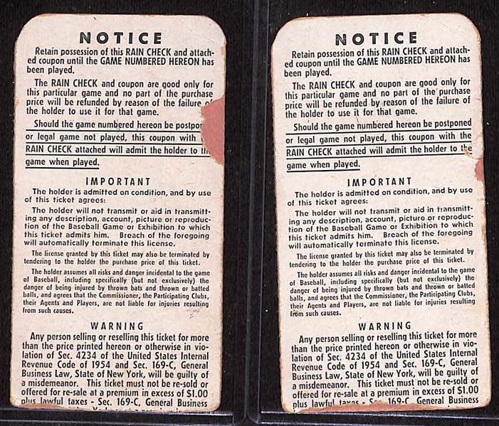 Lot of (2) 1955 World Series Game 2 Tickets - Yankees vs. Dodgers - Comes from the Estate of Former MLB Player Bill Harris