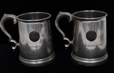 Set of (2) 1955 Baseball NY Yankees Pewter Christmas Souvenir Steins with Clear Bottoms - Comes from the Estate of Former MLB Player Bill Harris