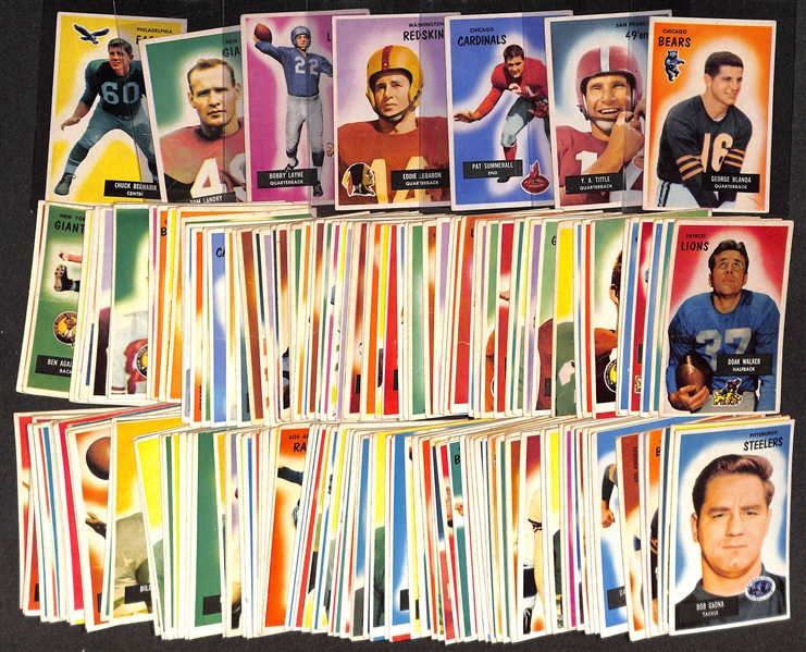1955 Bowman Football Card Near Complete Set (159 of 160 Cards - Missing #126) w. Blanda, Tittle, Summerall, Lebaron, Layne, Landry (Creased), Bednarik