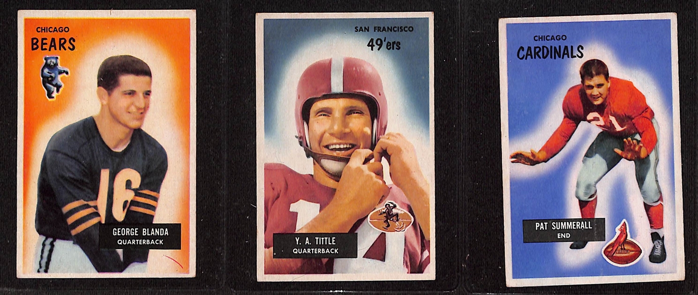 1955 Bowman Football Card Near Complete Set (159 of 160 Cards - Missing #126) w. Blanda, Tittle, Summerall, Lebaron, Layne, Landry (Creased), Bednarik