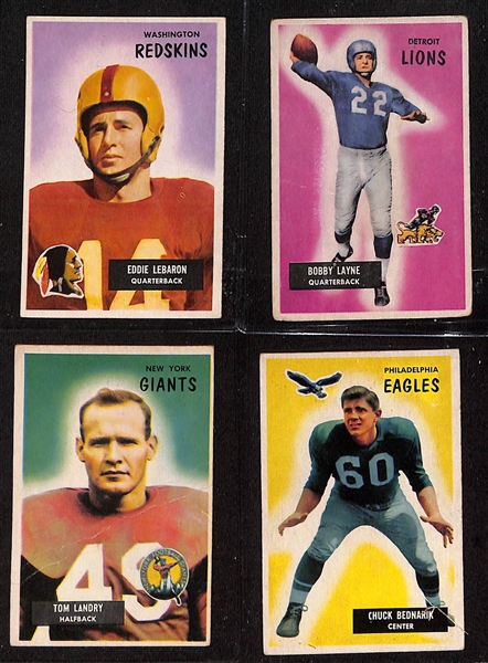 1955 Bowman Football Card Near Complete Set (159 of 160 Cards - Missing #126) w. Blanda, Tittle, Summerall, Lebaron, Layne, Landry (Creased), Bednarik