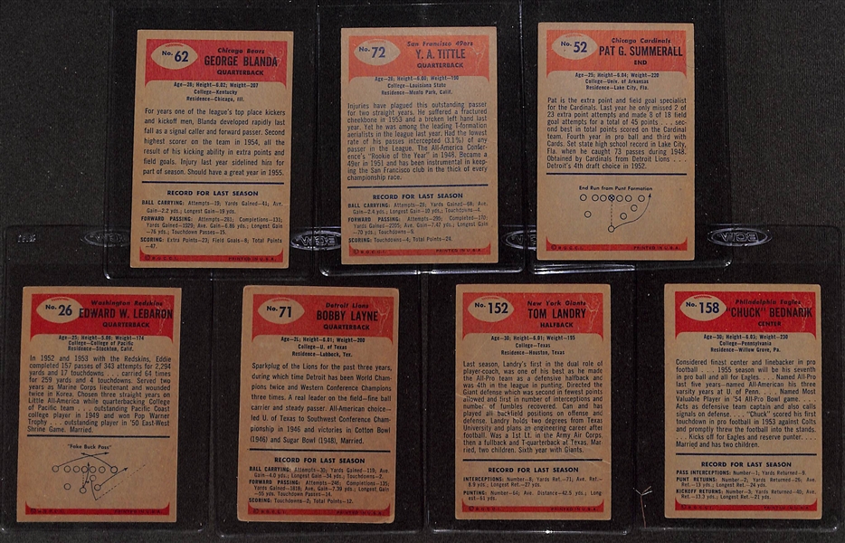 1955 Bowman Football Card Near Complete Set (159 of 160 Cards - Missing #126) w. Blanda, Tittle, Summerall, Lebaron, Layne, Landry (Creased), Bednarik