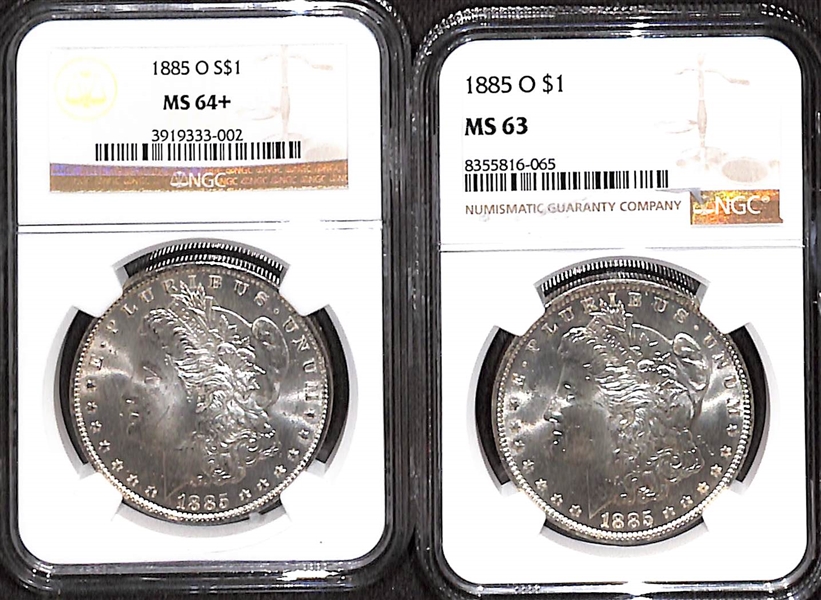 (2) Morgan Silver Dollars - 1885-O MS64 & 1885-O MS63