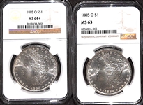 (2) Morgan Silver Dollars - 1885-O MS64 & 1885-O MS63