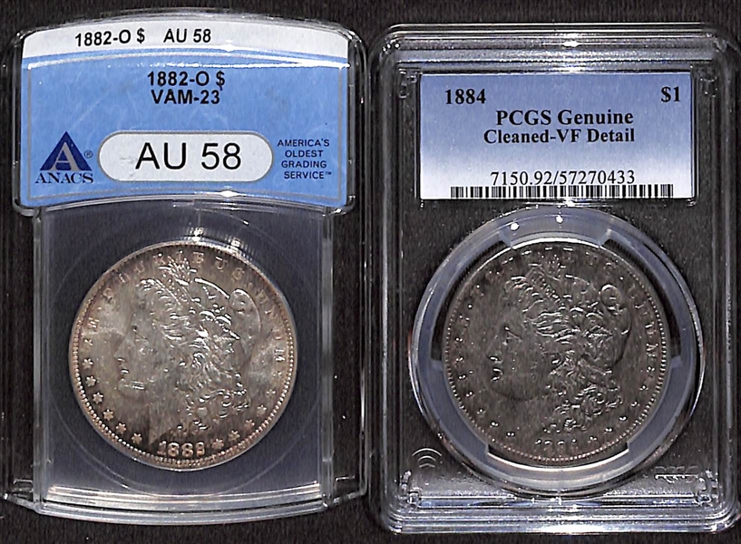 (2) Morgan Silver Dollars - 1882-O AU58 & 1884 PCGS Genuine VF 