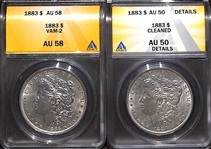 (2) Morgan Silver Dollars - 1883 AU58 & 1883 AU50