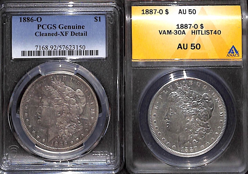 (2) Morgan Silver Dollars - 1886-O PCGS-XF & 1887-O AU50