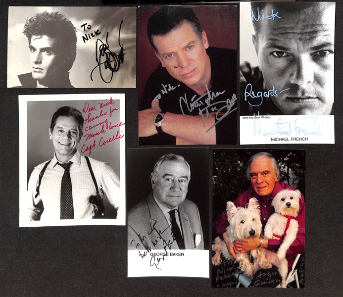 Lot of (45+) Signed Male Actor Photos & Prints (postcard sized) w. Leslie Neilson, Rex Harrison, More (JSA Auction Letter)