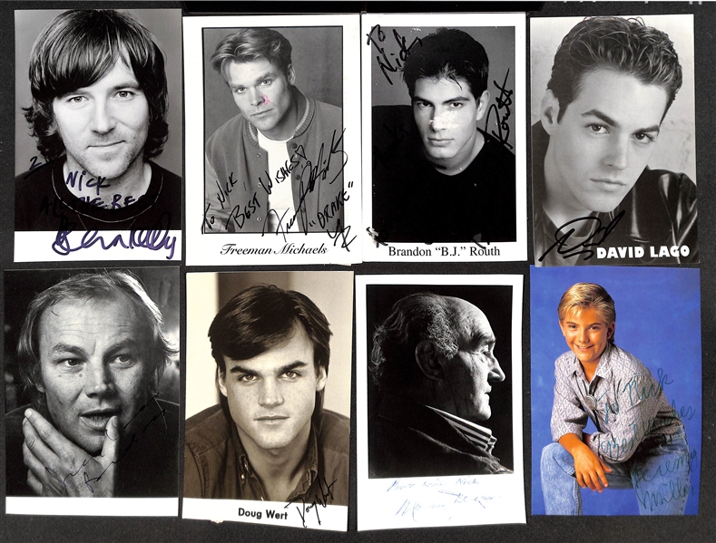 Lot of (45+) Signed Male Actor Photos & Prints (postcard sized) w. Leslie Neilson, Rex Harrison, More (JSA Auction Letter)