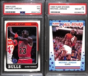 Lot of (2) PSA Graded Fleer Michael Jordan Cards- 1988 #17 PSA 7, 1989 Sticker #3 PSA 8