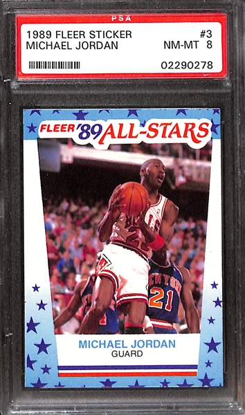 Lot of (2) PSA Graded Fleer Michael Jordan Cards- 1988 #17 PSA 7, 1989 Sticker #3 PSA 8