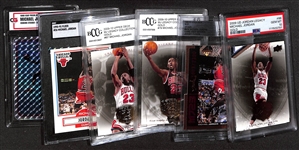 Lot of (6) Graded Michael Jordan Cards inc. 2009 UD Jordan Legacy Gold #86 (PSA 10), 1998-99 Upper Deck MJ23 Bronze Game Used Jersey (BGS Authentic), +