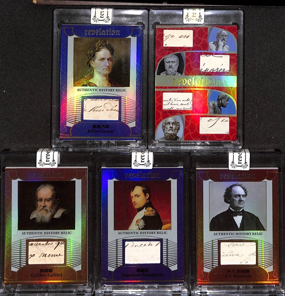 Lot of (8) Old School and Historic Relic Cards w. Joe DiMaggio, Ted Williams, Julius Caesar, Napoleon Bonaparte, Socrates, Plato, +