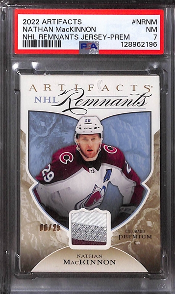 Lot of (3) Superstar Items - Leaf Metal Floyd Mayweather Jr Autograph (#7), Upper Deck Artifacts Nathan MacKinnon Jersey Patch (#/25) (PSA 7), Chuck Norris Cut Autograph (BGS Authentic)