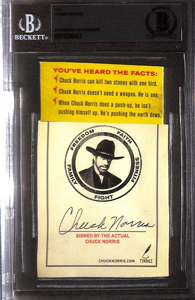 Lot of (3) Superstar Items - Leaf Metal Floyd Mayweather Jr Autograph (#7), Upper Deck Artifacts Nathan MacKinnon Jersey Patch (#/25) (PSA 7), Chuck Norris Cut Autograph (BGS Authentic)