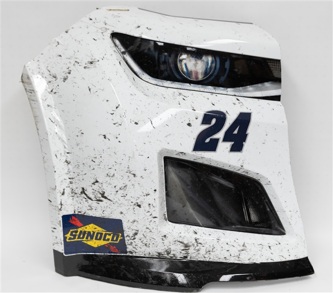 Large Racing Cards and Memorabilia Lot w. William Byron Race-Used Front Nose Car Piece, (2) Dale Earnhardt 1:24 Scale Race Cars, More