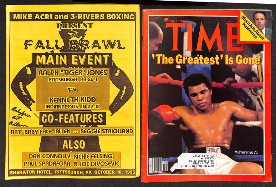 Boxing Memorabilia Lot of (50) Pieces w. Autographs, Photos, & Magazines w. Jack Dempsey Signed Postcard (JSA Auction Letter) 