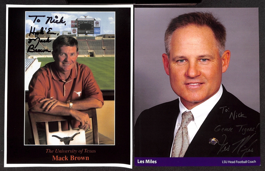 Lot of (70+) College Football Coach Signed Photos/Prints (primarily 8x10) w. Steve Spurrier, Mack Brown, Les Miles (JSA Auction Letter)