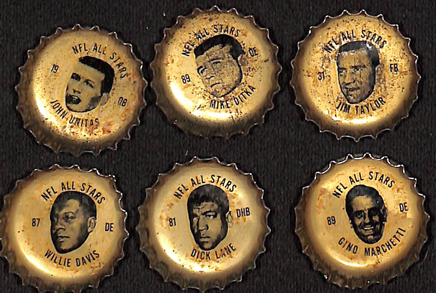 Lot of (77) 1964 NFL Coke Bottle Caps with Johnny Unitas and Mike Ditka