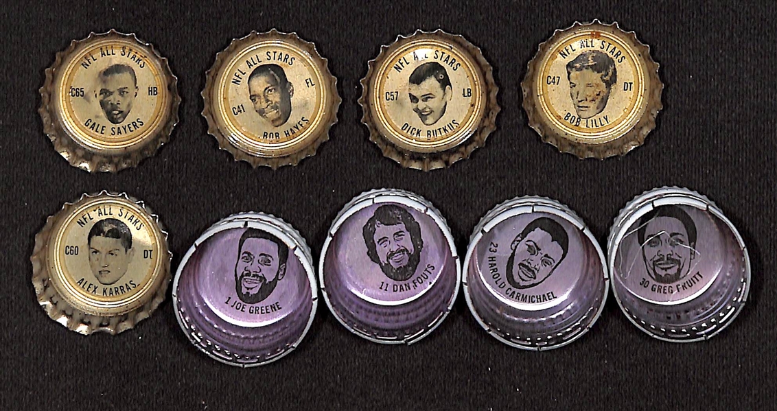 Lot of (67) 1966 NFL Coke Bottle Caps with Gale Sayers and Lot of (23) 1981 Coke Bottle Caps with Dan Fouts